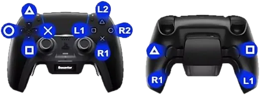 Remap diagram: Xbox-style layout and back paddle mapping