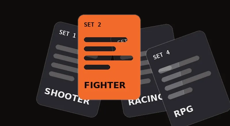 Saved setups for shooter, fighter, racing and RPG games